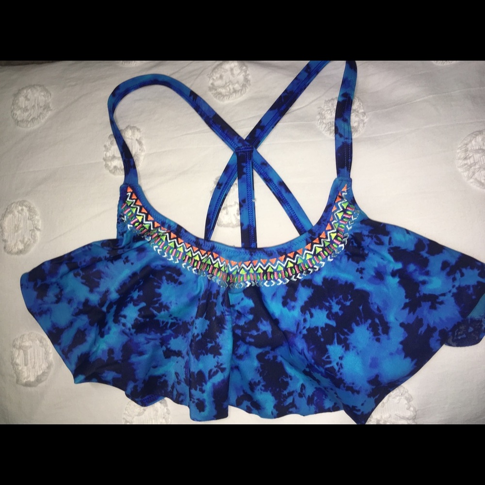 Tie Dye Strappy Back Flouncy Swim Top